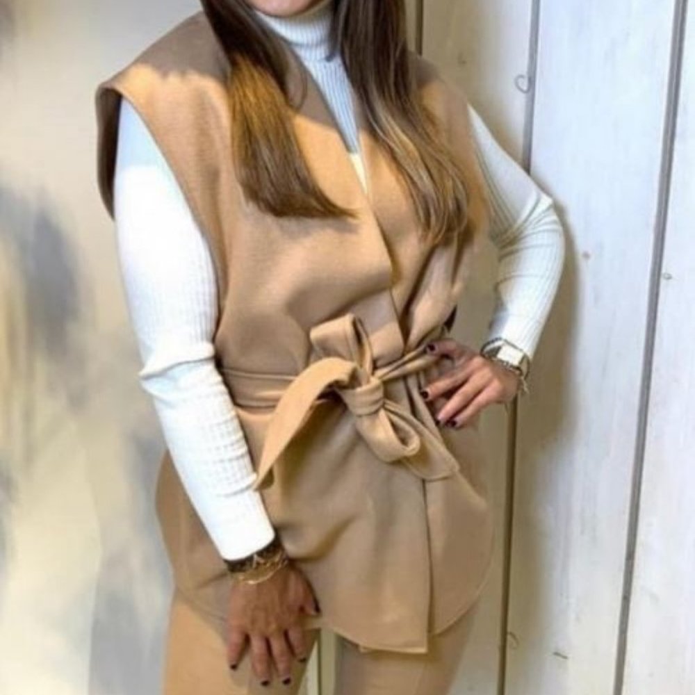 Camel Belted Vest